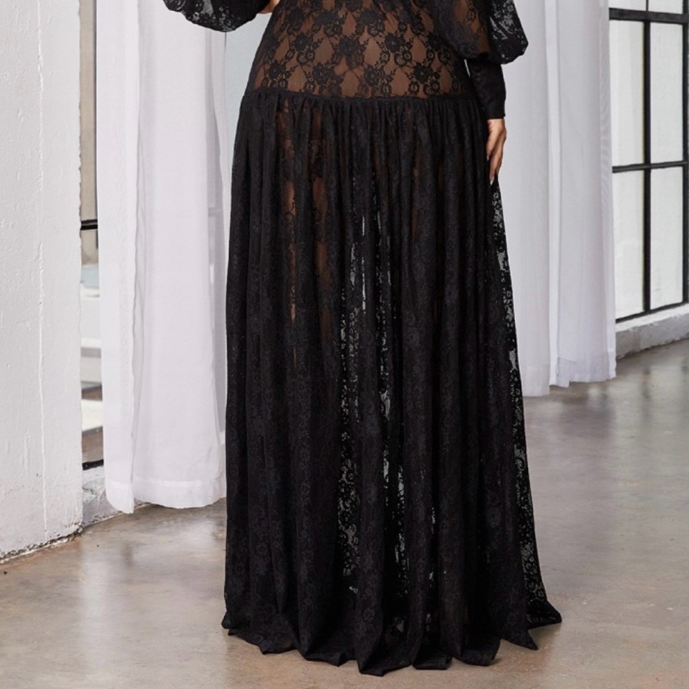 NWT sexy gown MAD FOR LOVE button-up black lace dress long sleeve sheer XS tag:S - Picture 6 of 14